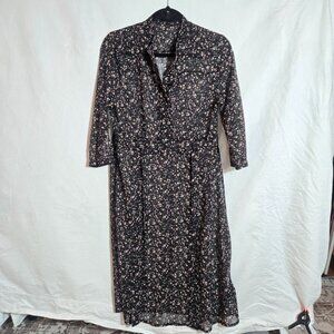 All Saints Black and Pink Sheer Floral Midi Dress